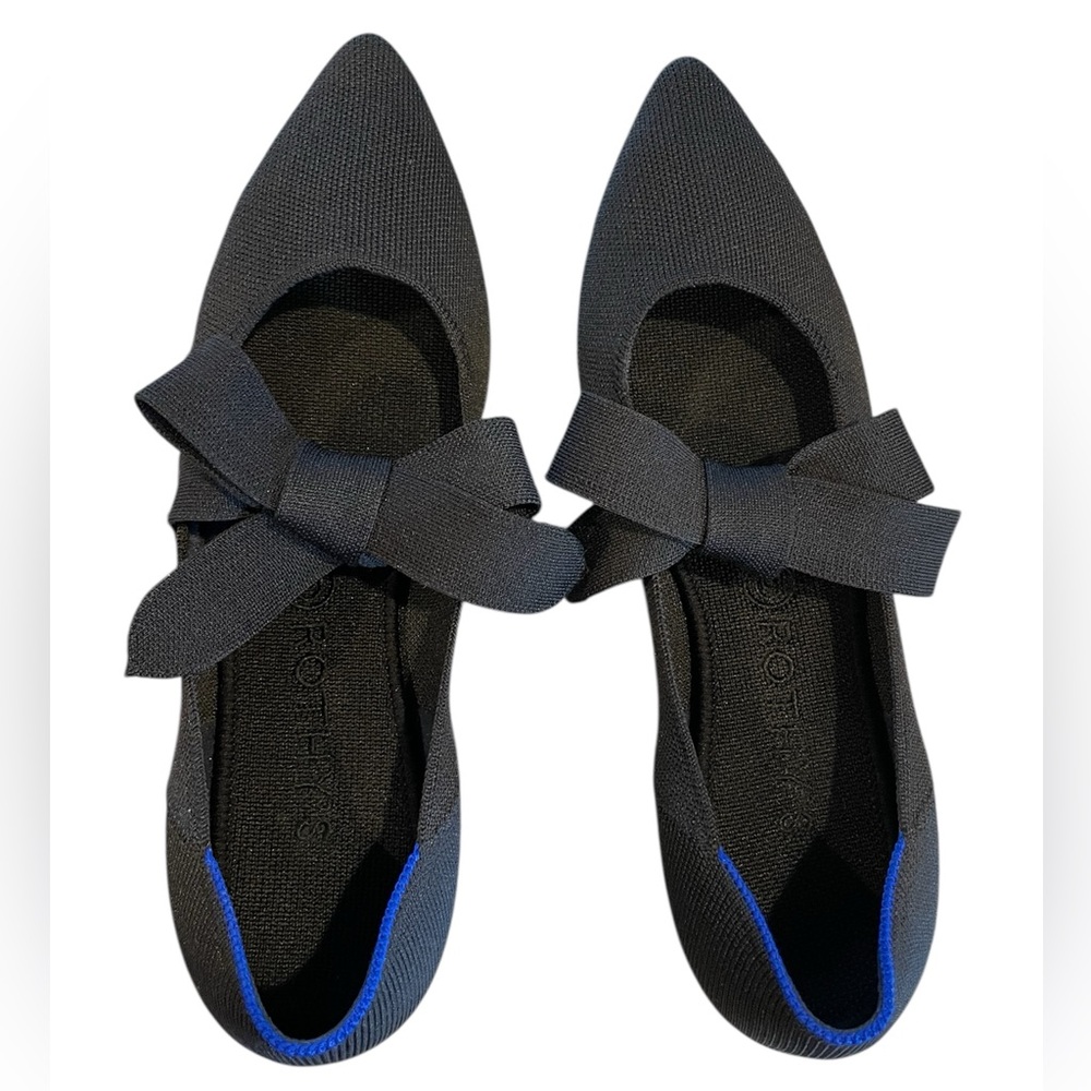 Black, 10.5, Rothy's Point Mary Jane Bow Tie Flat